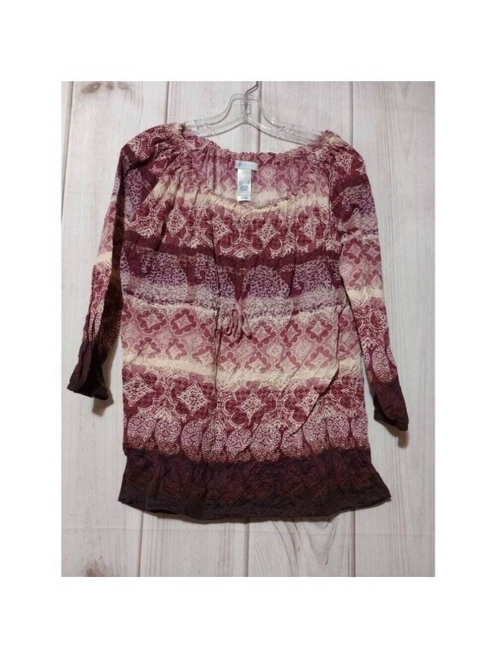 Liz Wear Blouse Size S Purple Lavender Tea Pattern Bohemian Casual